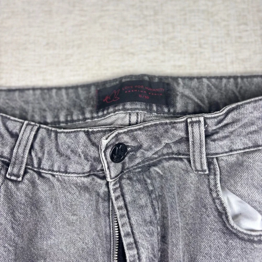 Love For Humanity Men Gray Cargo Jeans Y2K Baggy Wide Leg Multi Pocket W32x29